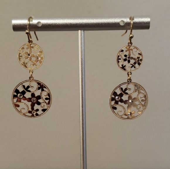 Gold and Floral Dangle Earrings - Picture 3 of 5
